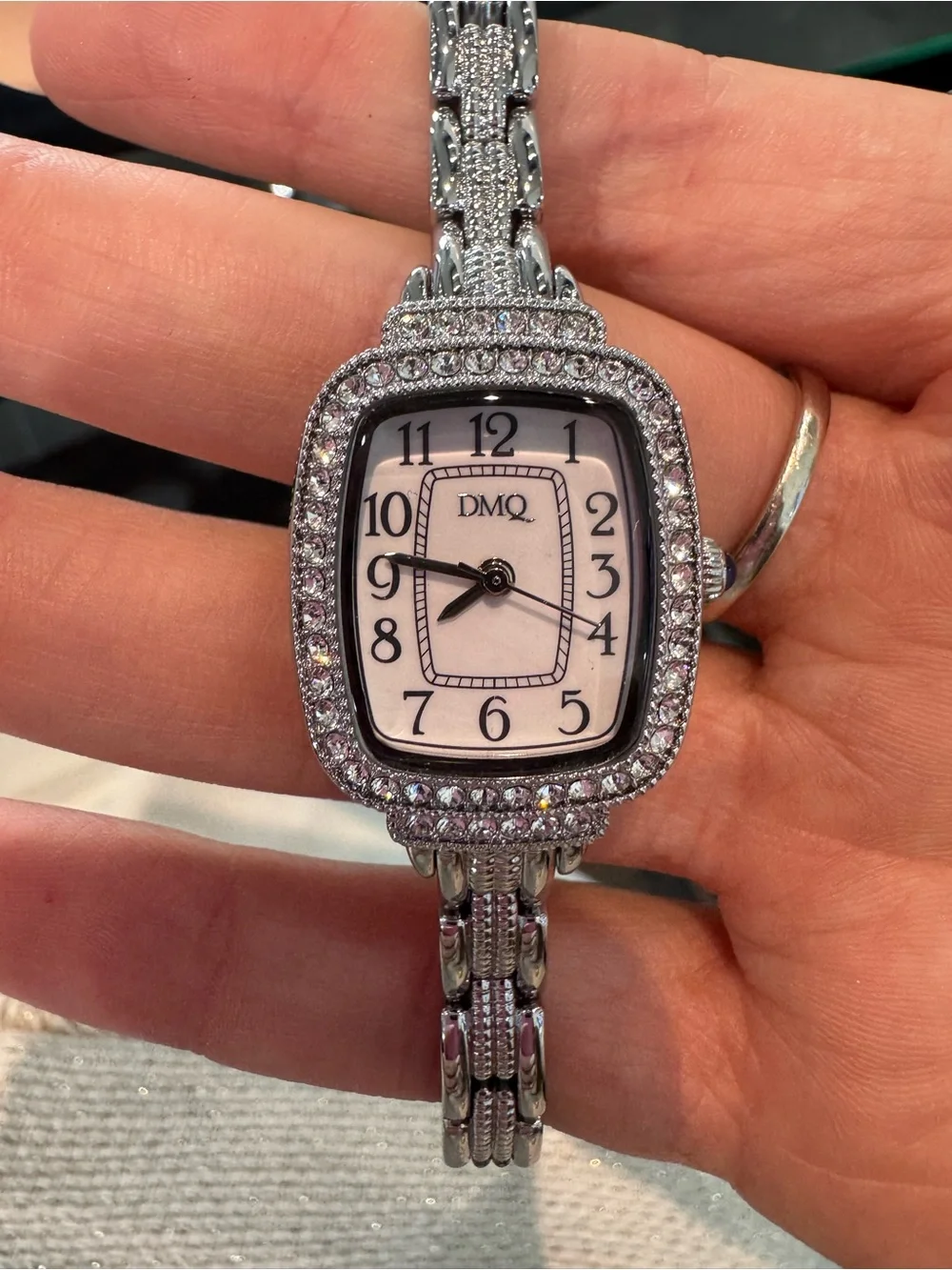 New Vintage DMQ Silver-Tone Crystal Watch
